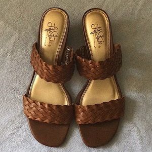 Braided strap slide sandals, EUC